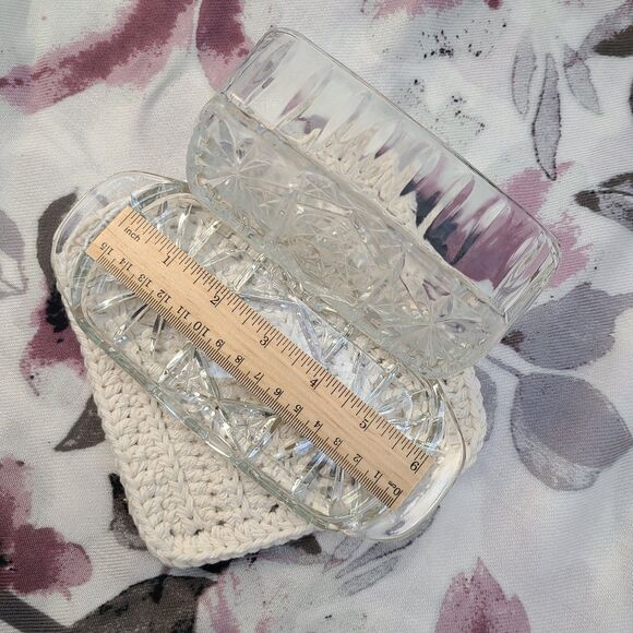 Vintage Anchor Hocking Star of David Crystal Covered Butter Dish Glass - Picture 5 of 6